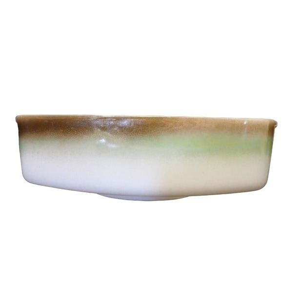 Federal‎ Iridescent Green Brown Iridescent Stripe Mesa Moss Rectangle Glass Bowl - Picture 1 of 10